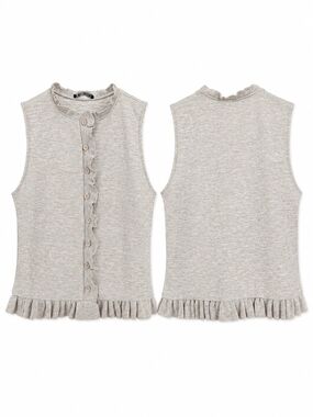 Zara Sleeveless Knit Button Up Top Size M Ruffles Preppy Layering Fall Oatmeal